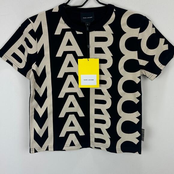 Marc Jacobs The Monogram Baby Tee Shirt Black Ivory Logo Crewneck Small NWT - Picture 3 of 11